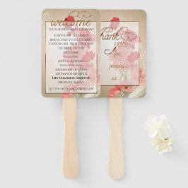 Leque Salmão e Flores Vermelhas/Trim Dourado