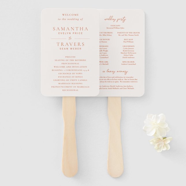 Leque Samantha Burnt Orange Tradicional Casamento Elegan (Frente e Verso)