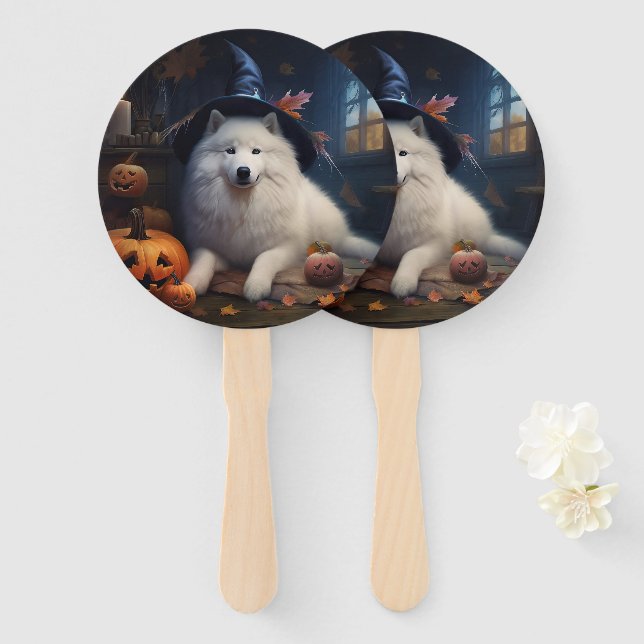 Leque Samoyed Pumpkins Halloween Scary (Frente e Verso)