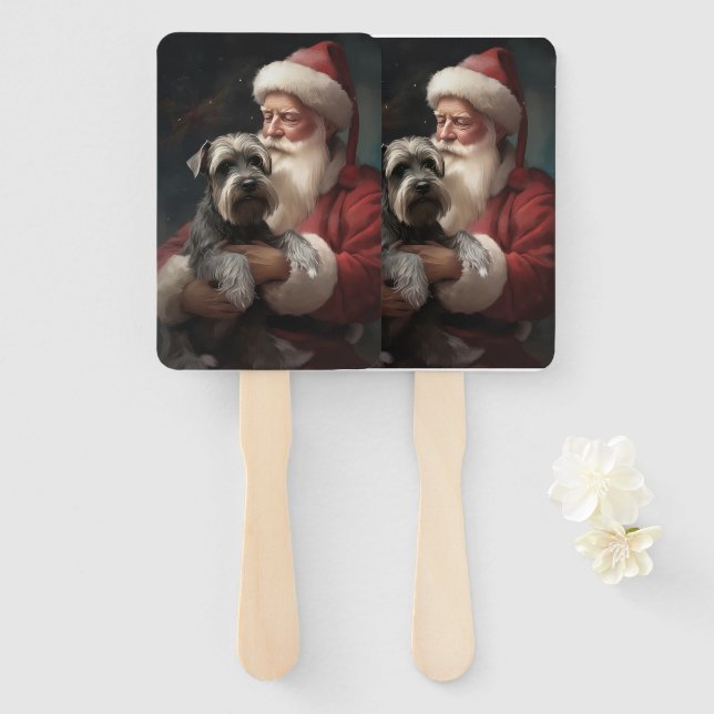 Leque Schnauzer Com Papai Noel Natal Festivo (Frente e Verso)