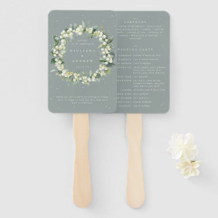 Leque Seafoam Green Snowberry+Eucalyptus Casamento no in