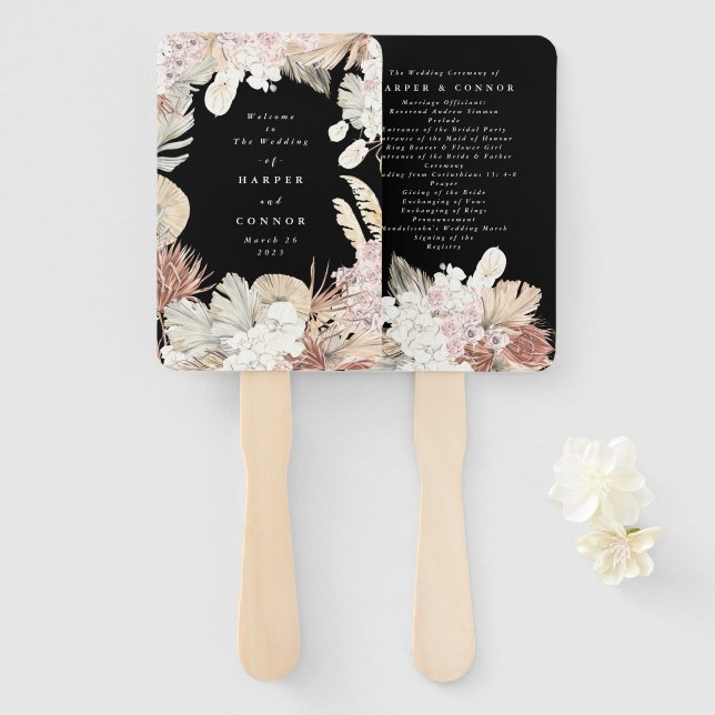 Leque Selva Tropical de Pampas Negras Premium (Frente e Verso)