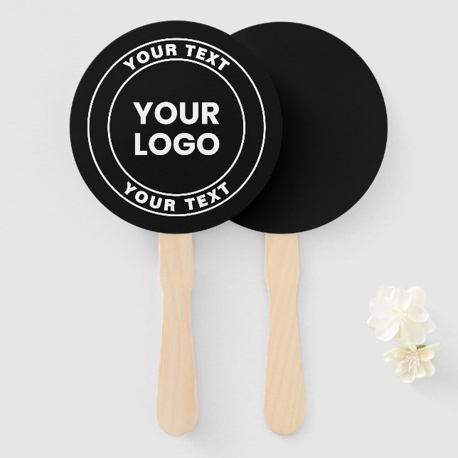 Leque Seu logotipo carregado + texto circular em negrito (Frente e Verso)