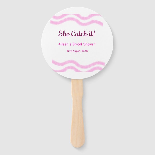 Leque She Catch it pink spiral watercolor lines bridal  (Frente)