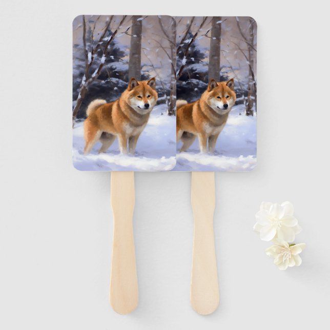 Leque Shiba Inu Deixe Nevar Natal (Frente e Verso)