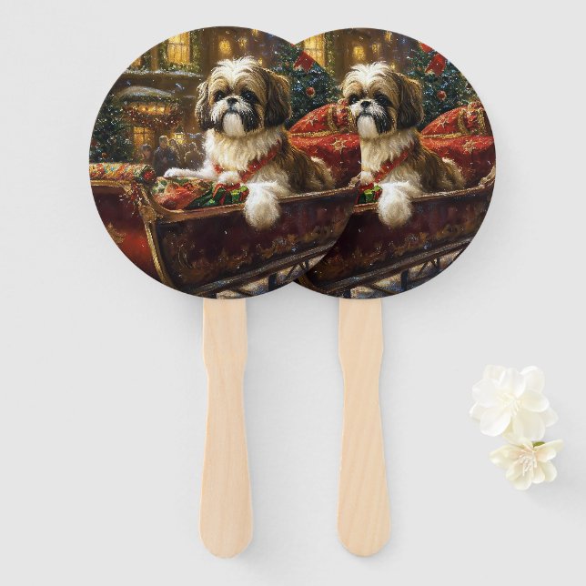 Leque Shih Tzu Christmas Fesason Season (Frente e Verso)