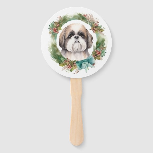 Leque Shih Tzu Christmas Wreath Festivo Pup (Frente)