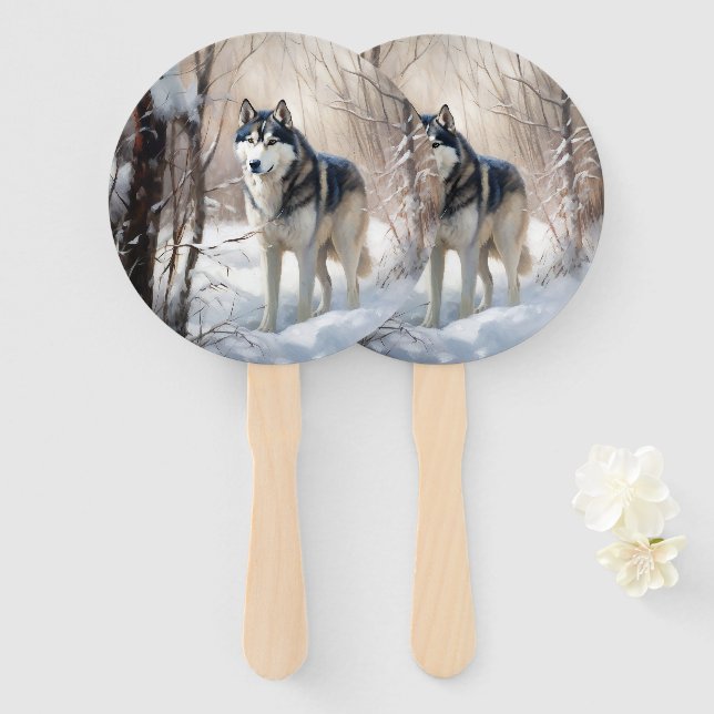 Leque Siberian Husky Deixe-o nevar no Natal (Frente e Verso)