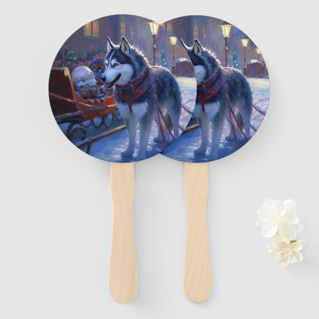 Leque Siberian Husky Natal Fesason (Frente e Verso)