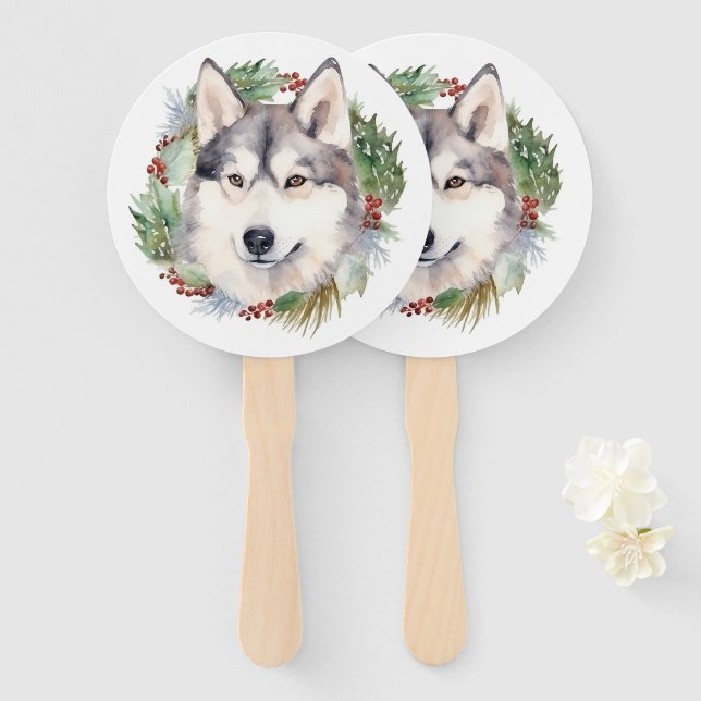 Leque Siberian Husky Wreath Festiva Pup (Frente e Verso)