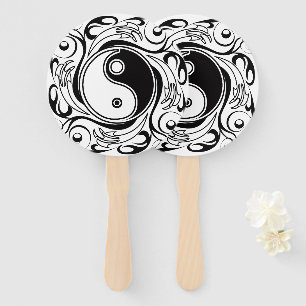 Leque Símbolo Yin & Yang Estilo de Tatuagem Preto e Bran