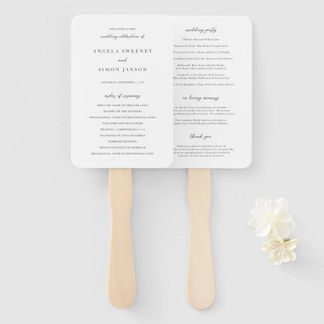 Leque Simon Simple Elegant Wedding Program (Frente e Verso)