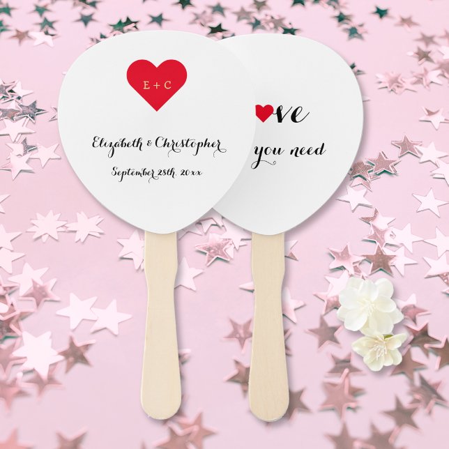 Leque Simples Elegante Personalizado Coração de Monogram (Simple Elegant Personalized Wedding Monogram Heart Hand Fan)