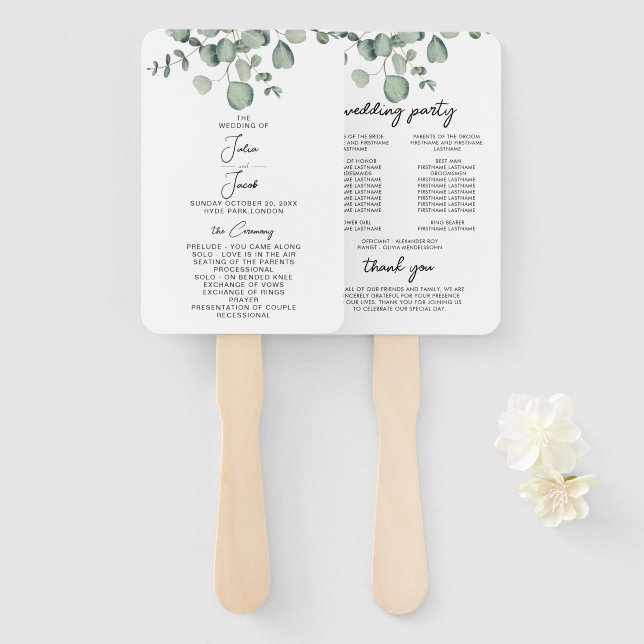 Leque Simples Festa de casamento Eucalyptus Greenery (Frente e Verso)