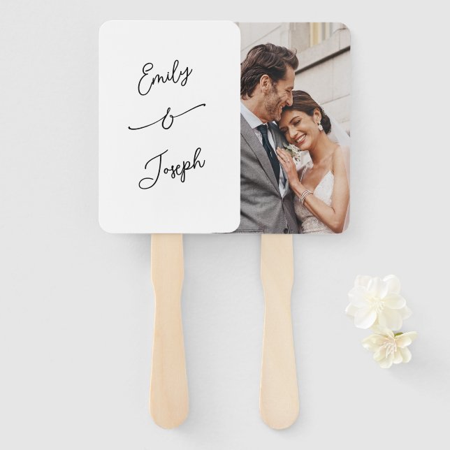 Leque Simples Fotos de Casamento Manuscritas Caprichosas (Frente e Verso)