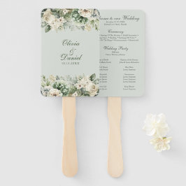 Leque Soft Sage Green Floral Wedding Program Hand Fan