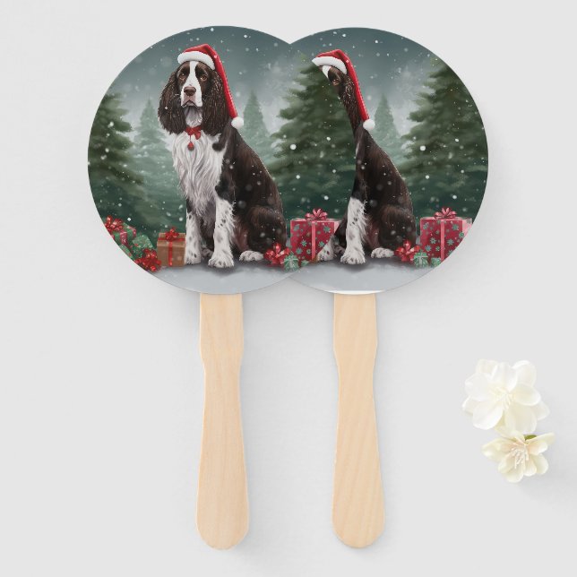 Leque Springer Spaniel Dog no Natal da Neve (Frente e Verso)