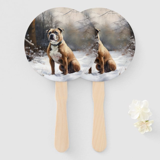 Leque Staffordshire Bull Terrier Deixe Nevar Natal (Frente e Verso)