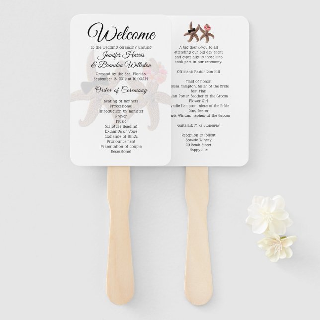 Leque Starfish Noiva n Groom White Fan Programs (Frente e Verso)