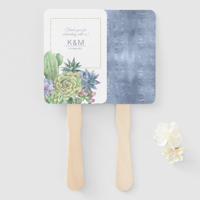 Leque Succulents and Sparkle Wedding Blue ID515 (Frente e Verso)