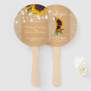 Leque Sunflower country burlap gold favor de casamento