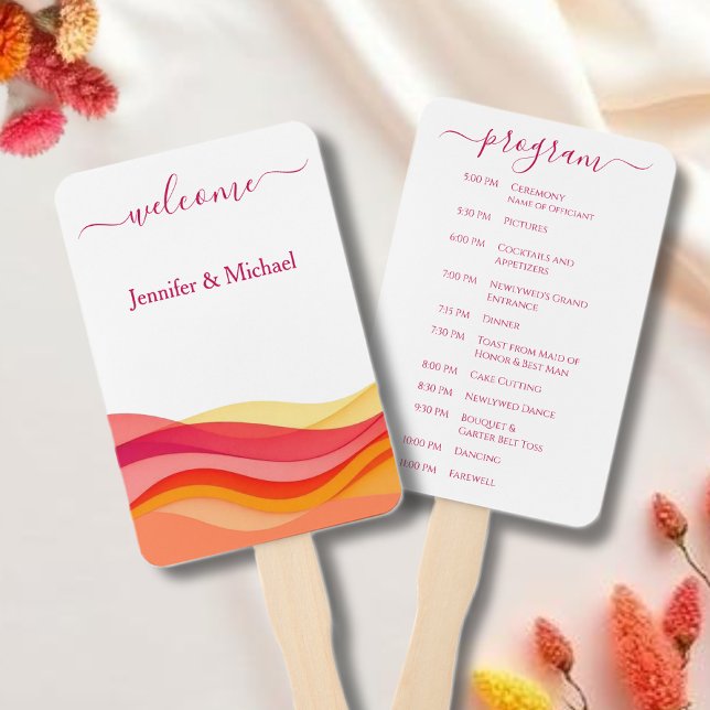 Leque Sunset Color Waves Wedding Fan Program (Sunset Color Waves Wedding Fan Program )