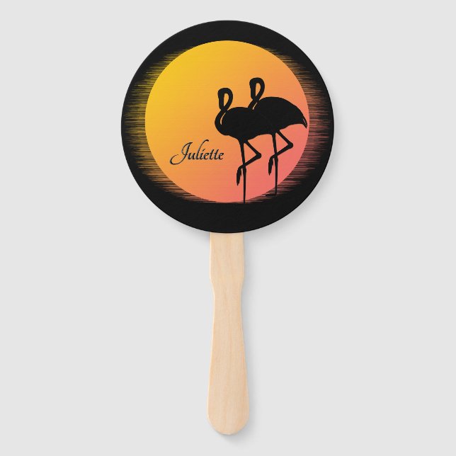 Leque Sunset Flamingos Pessoal com Nome (Frente)