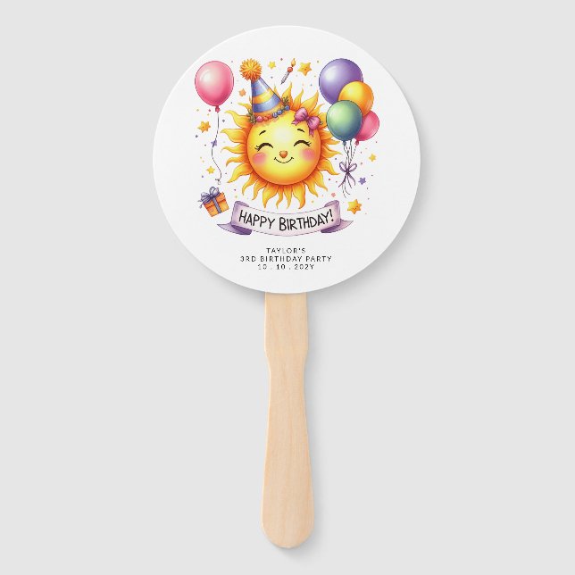 Leque Sunshine Custom Name Feliz Aniversário (Frente)