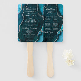 Leque Teal Blue and Silver Agate Wedding Program
