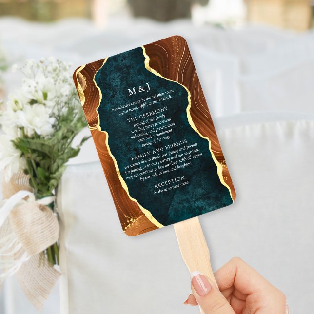 Leque Teal Marble, Programa de Agate Dourado Laranja Que (Criador carregado)