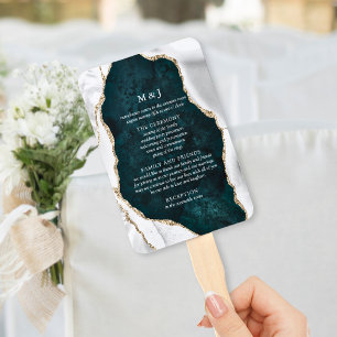 Leque Teal Marble, Programa de Casamento de Agatas Branc