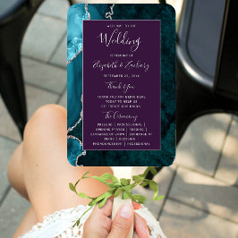 Leque Teal Silver Agate Purple Wedding Program