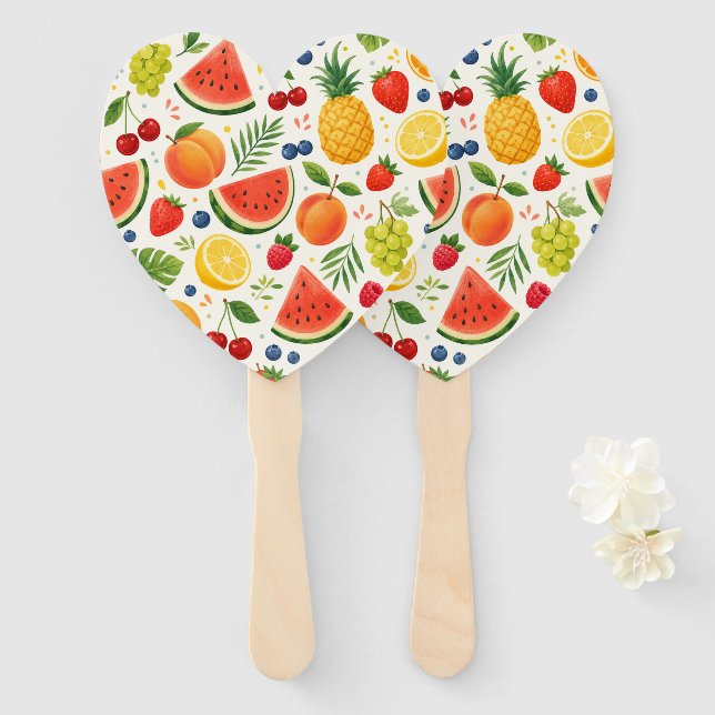 Leque Tecido de Padrão de Frutas de Verão | Melancia Tro (Frente e Verso)