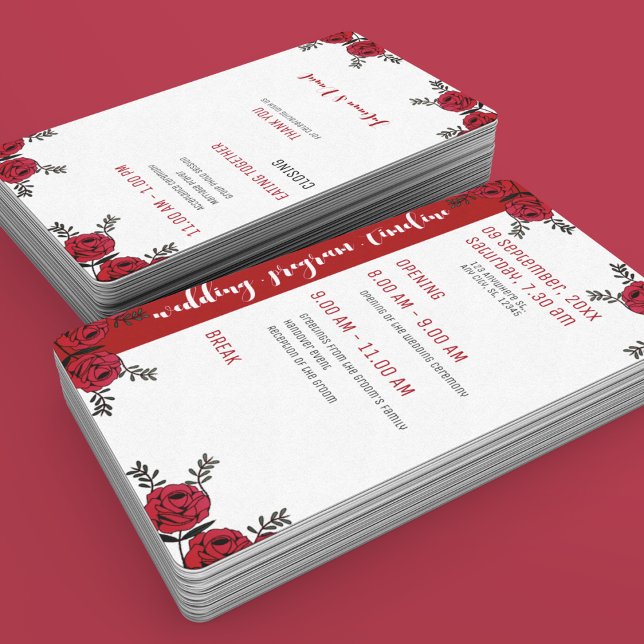 Leque Tema de Casamento Floral da rosa vermelha (wedding program detailed hand fan)