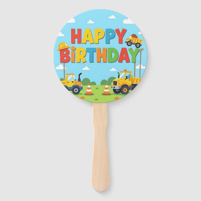 Leque Tema de construção para aniversário feliz (Frente)