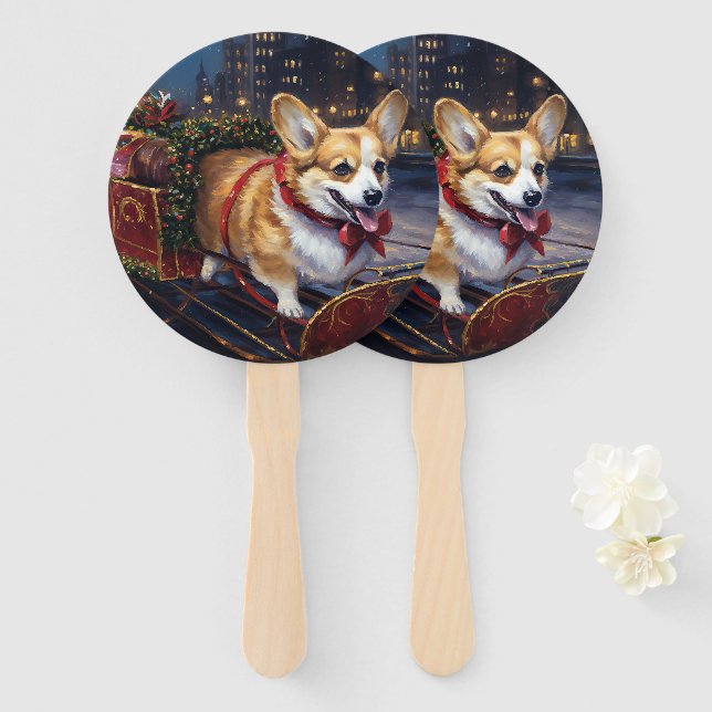 Leque Temporada Festiva de Natal do Corgi (Frente e Verso)