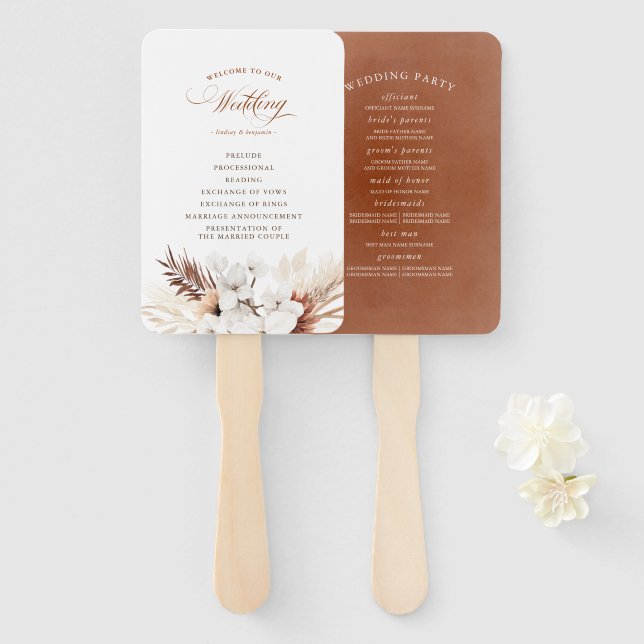 Leque Terracotta Floral Boho Weding Program (Frente e Verso)