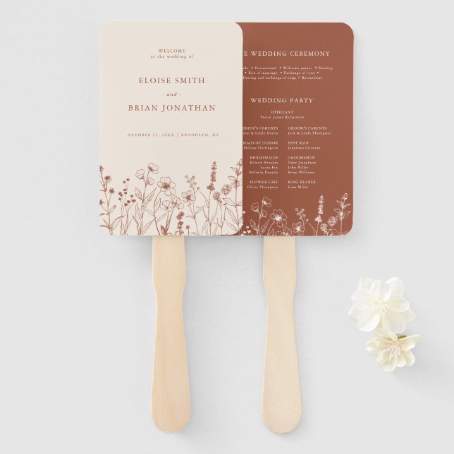 Leque Terracotta Rustic Fall Wildflower Wedment Program (Frente e Verso)