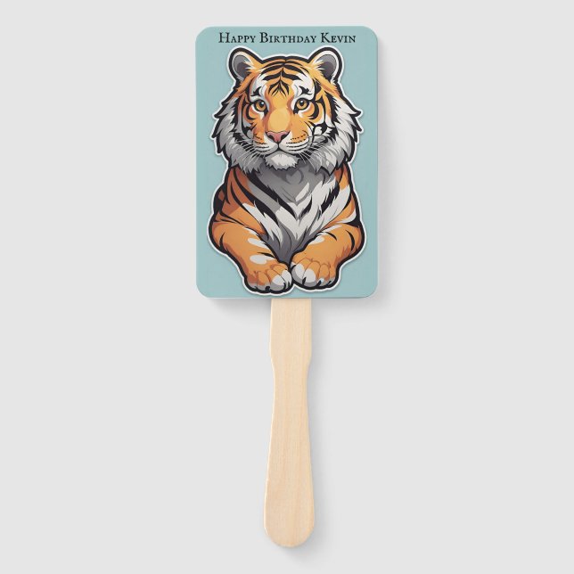 Leque Tigre Personalizável em Fundo Azul Céu (Frente)
