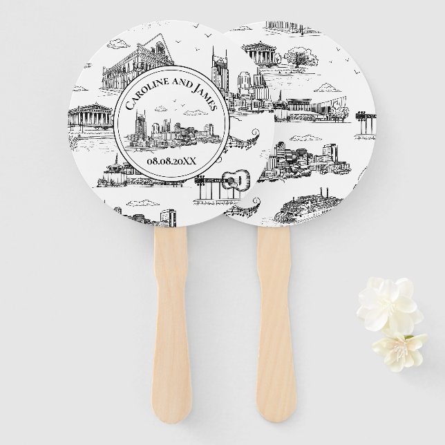 Leque Toile de Nashville Preto e Branco (Frente e Verso)