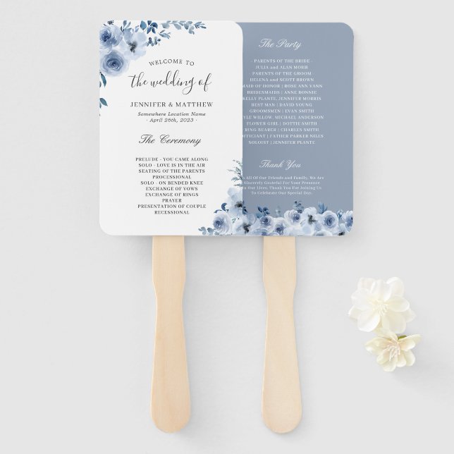 Leque Trendy Dusty Blue Bohemian Programa de Casamento F (Frente e Verso)