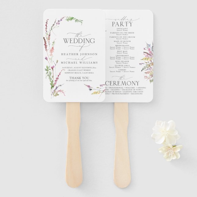 Leque Trendy Elegant Wildflower Wedding Program (Frente e Verso)