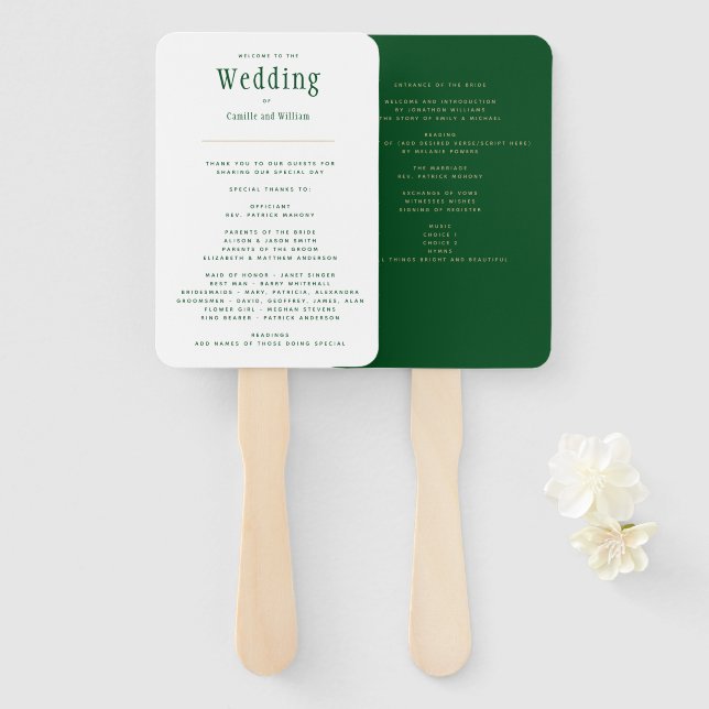 Leque Trendy Modern Emerald Green Programa de Casamento  (Frente e Verso)