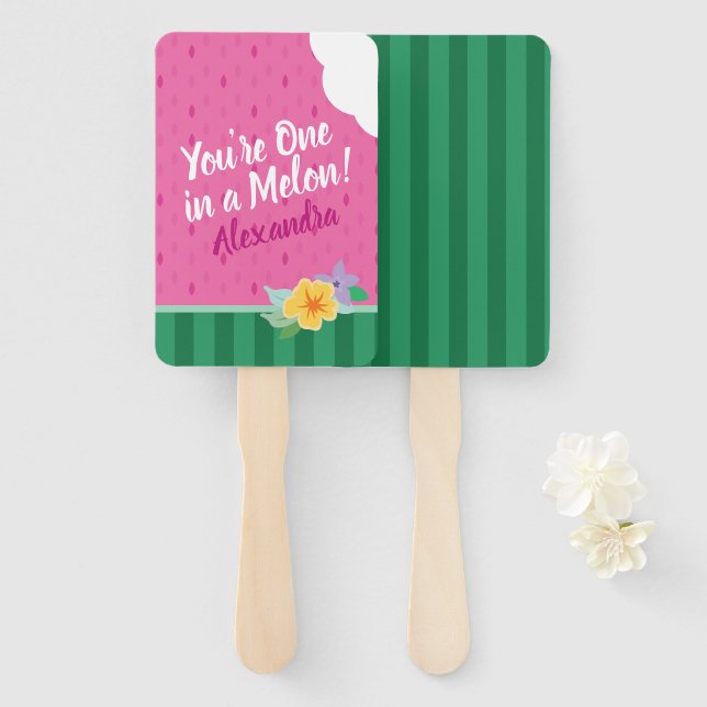 Leque Tropical De Melancia Rosa E Verde (Frente e Verso)