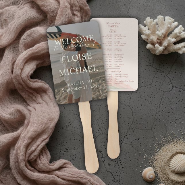 Leque Tropical Sunset Island Wedding Photo Program Fan (Tropical Sunset Island Wedding Photo Program Fan
)