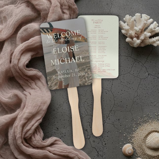 Leque Tropical Sunset Island Wedding Photo Program Fan (Tropical Sunset Island Wedding Photo Program Fan
)