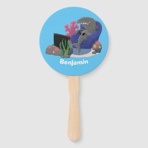 Leque Tubarão engraçado assistindo desenhos animados n