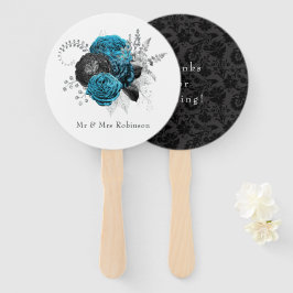 Leque Turquesa - Azul-marinho Preto e Casamento Floral P