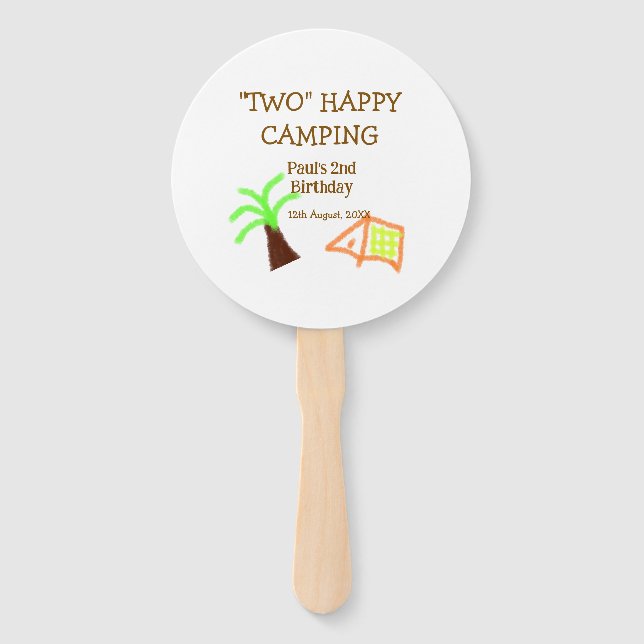 Leque Two happy camping 2nd birthday tree camp kids (Frente)