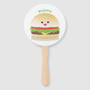Leque Um bonito e feliz desenho animado do hambúrguer ka